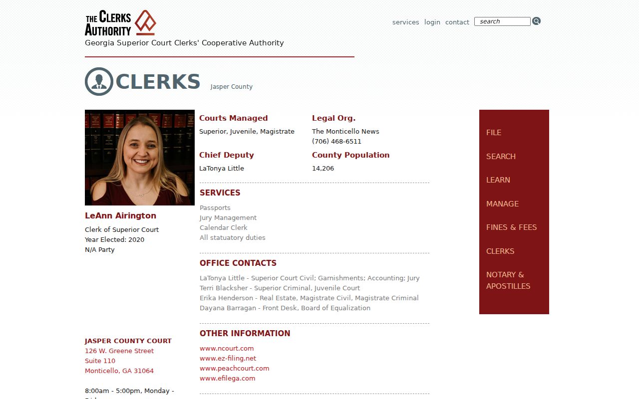 Jasper County bench warrant courthouse and clerk contact